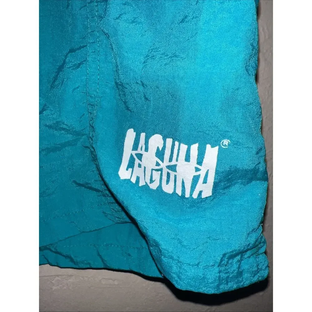 Laguna VTG 80s/90 Boarder Swim Shorts Mens L 36-38 Teal Surfer Beach Tropical